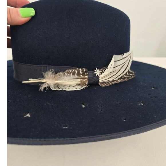 Stetson Night Sky Fedora Navy Star Cutouts Wide Brim Feather Seeker Collection main image 11
